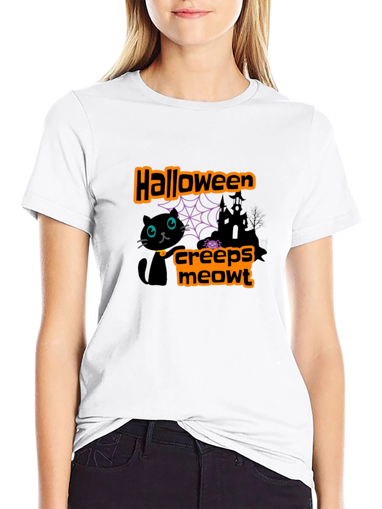 Halloween Creeps Meowt Black Graphic T-Shirt