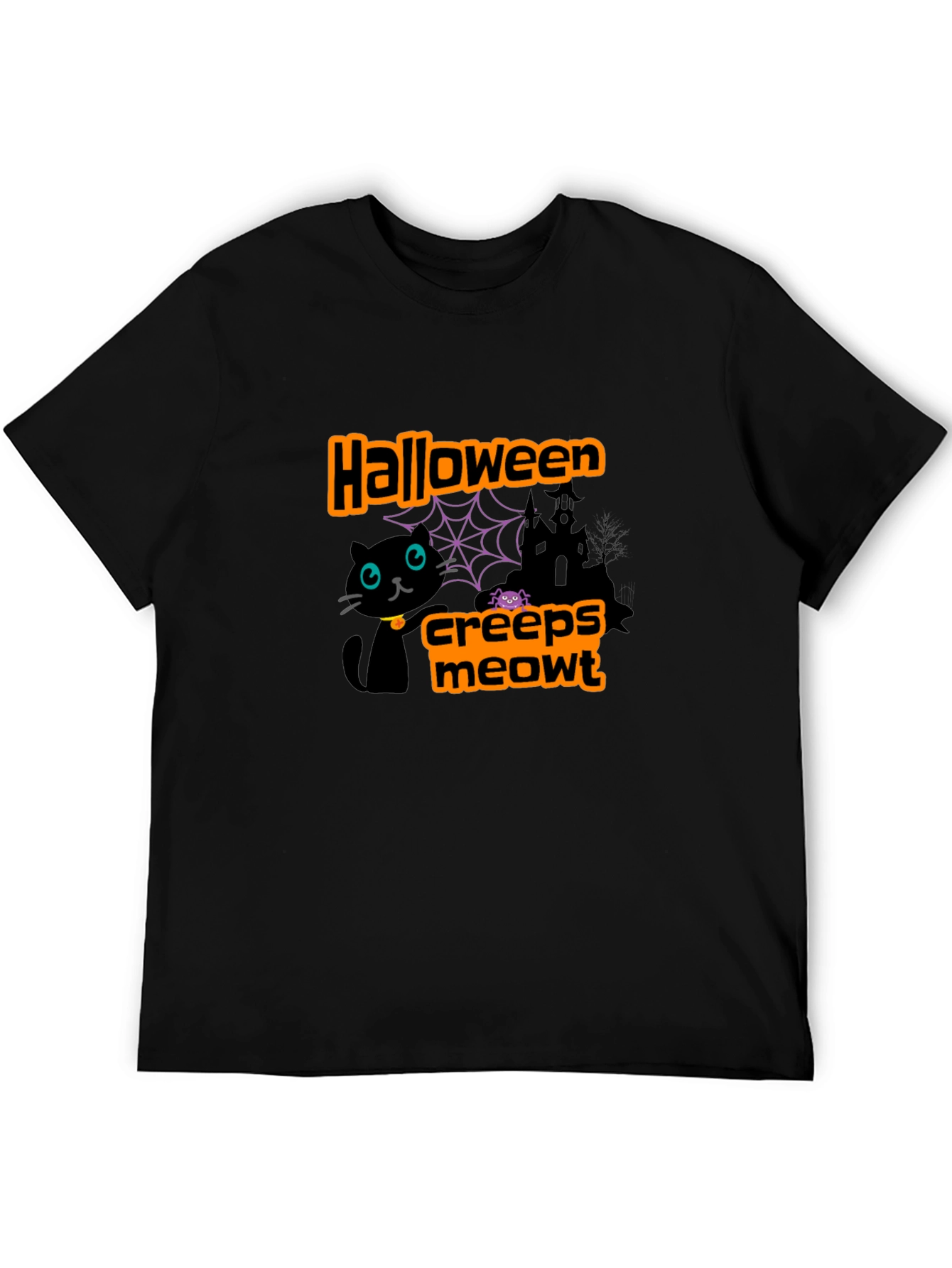 Halloween Creeps Meowt Black Graphic T-Shirt