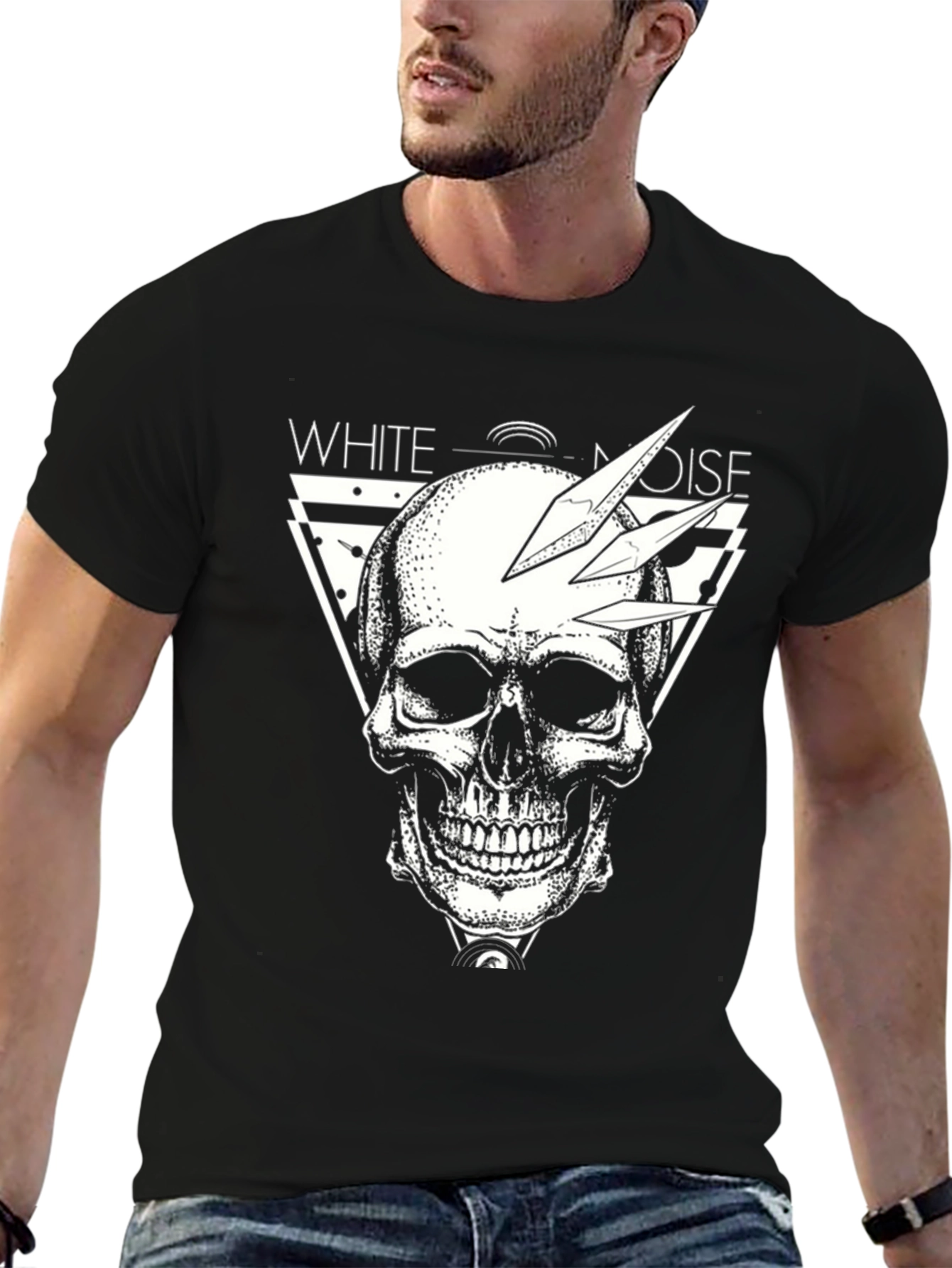 White Noise Skull Graphic T-Shirt