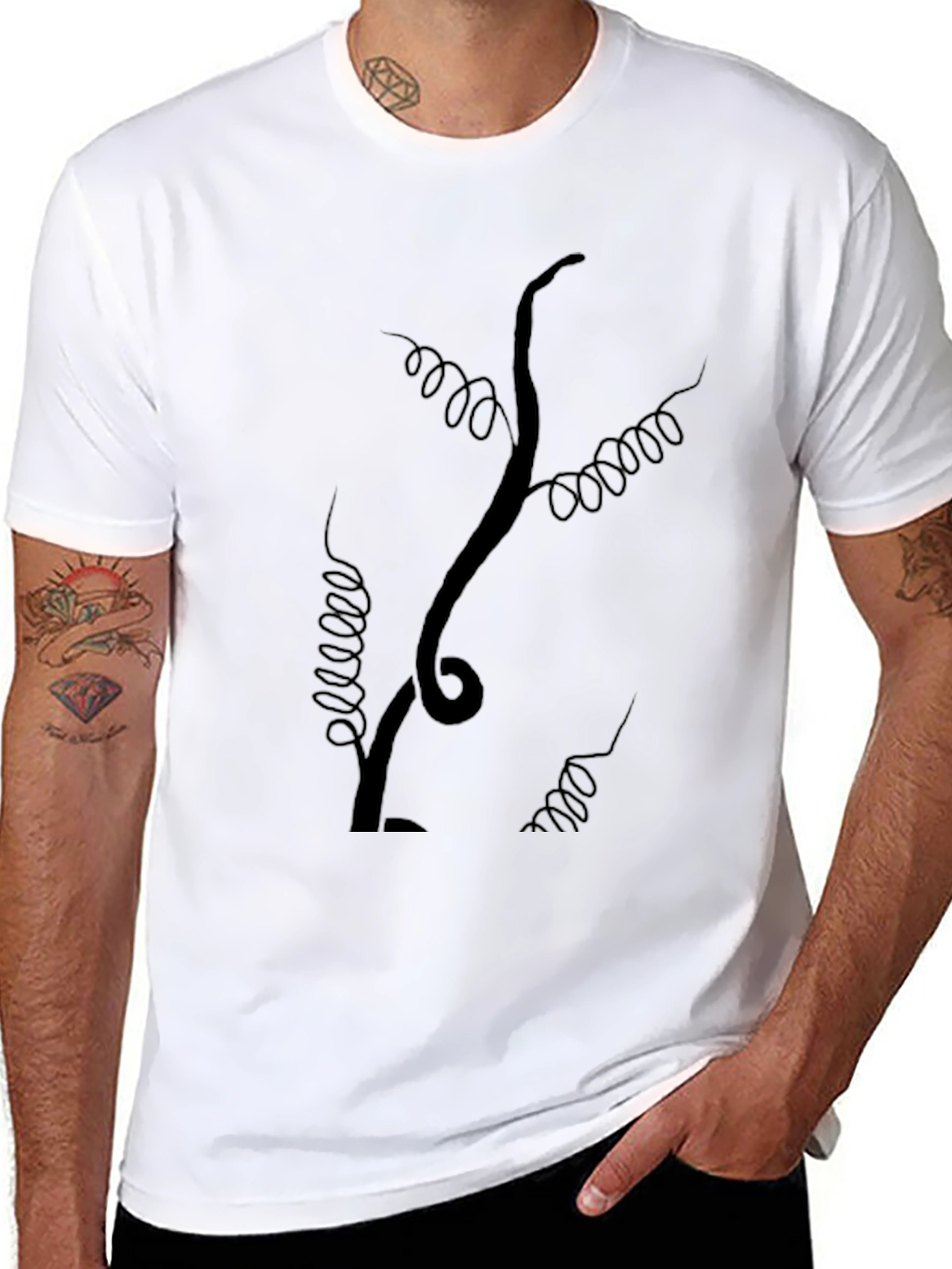 Mens Black T-Shirt with Vine Design