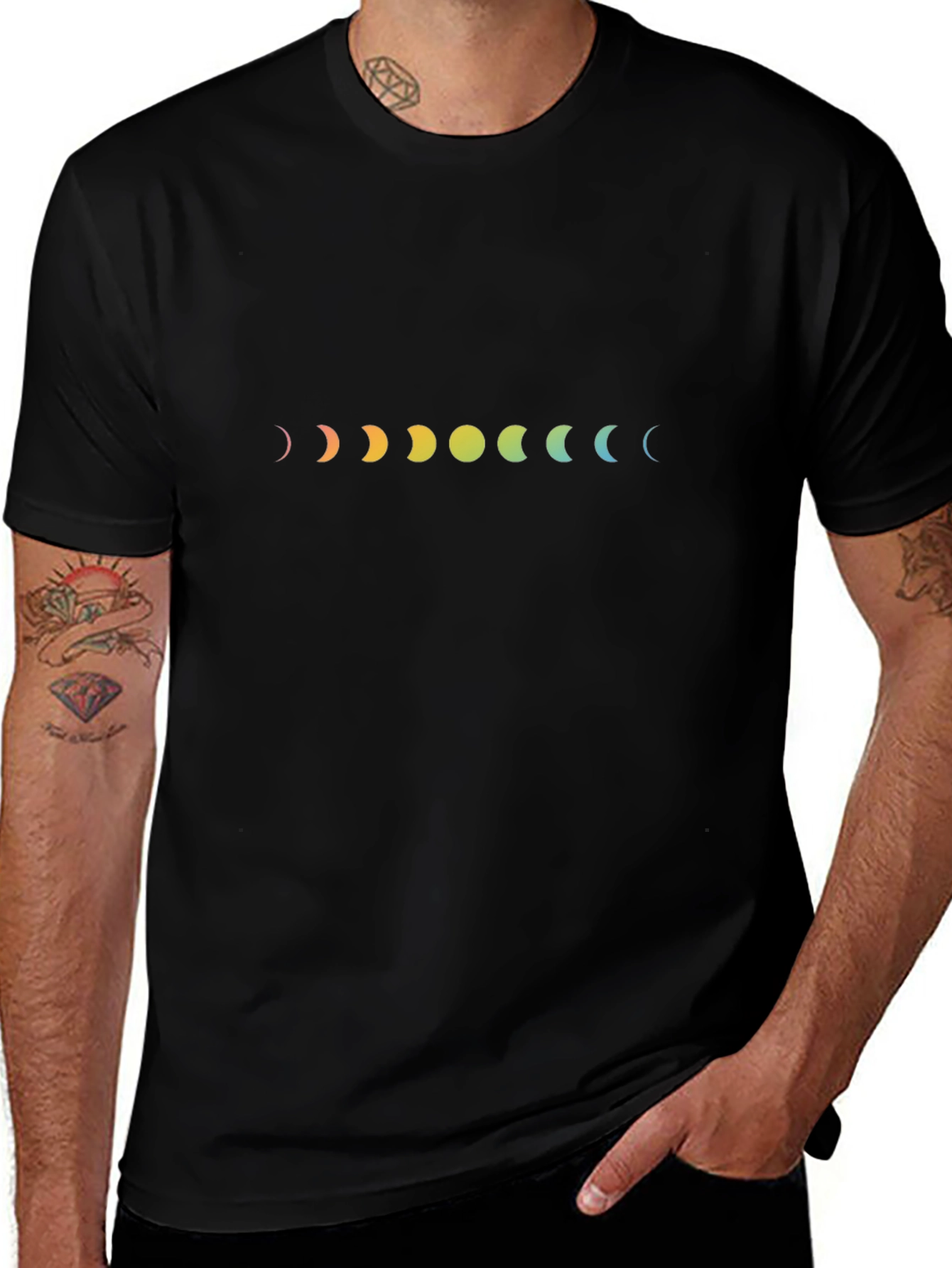 Rainbow Moon Phases Black T-Shirt