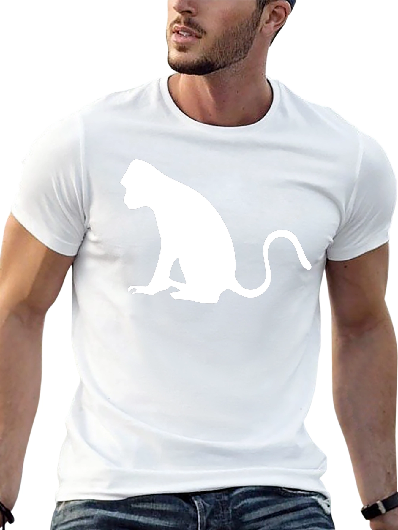 Monkey Silhouette Graphic Tee - Black Cotton T-Shirt