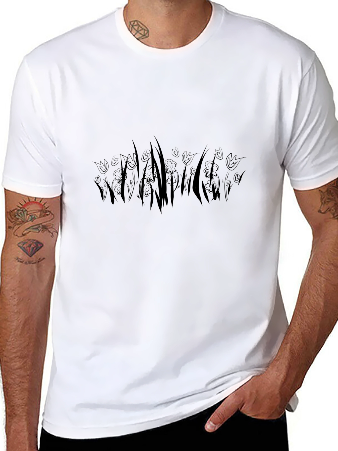 Stylish Black T-Shirt with Floral Silhouette