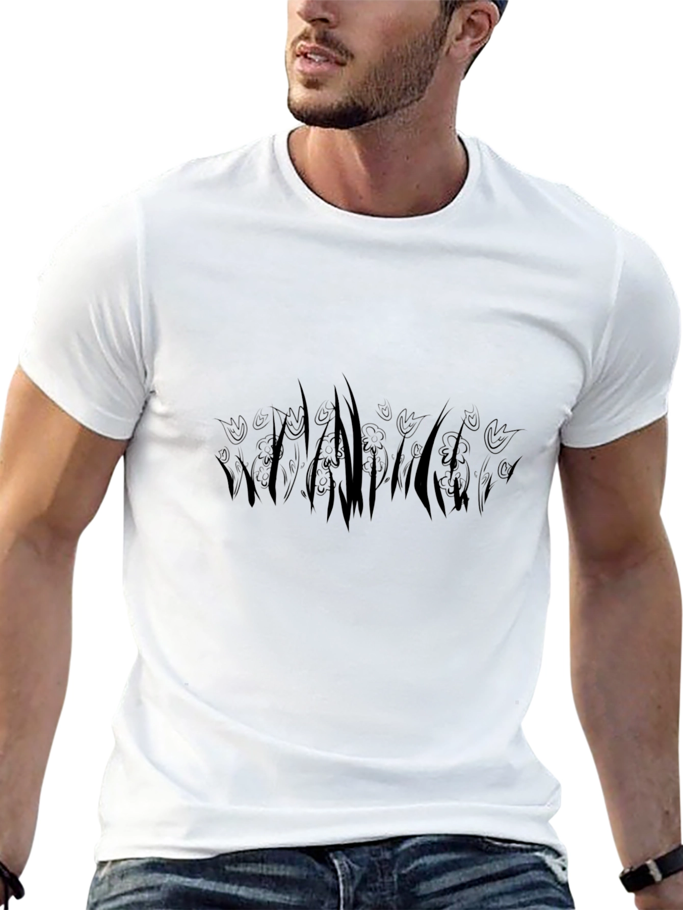 Stylish Black T-Shirt with Floral Silhouette