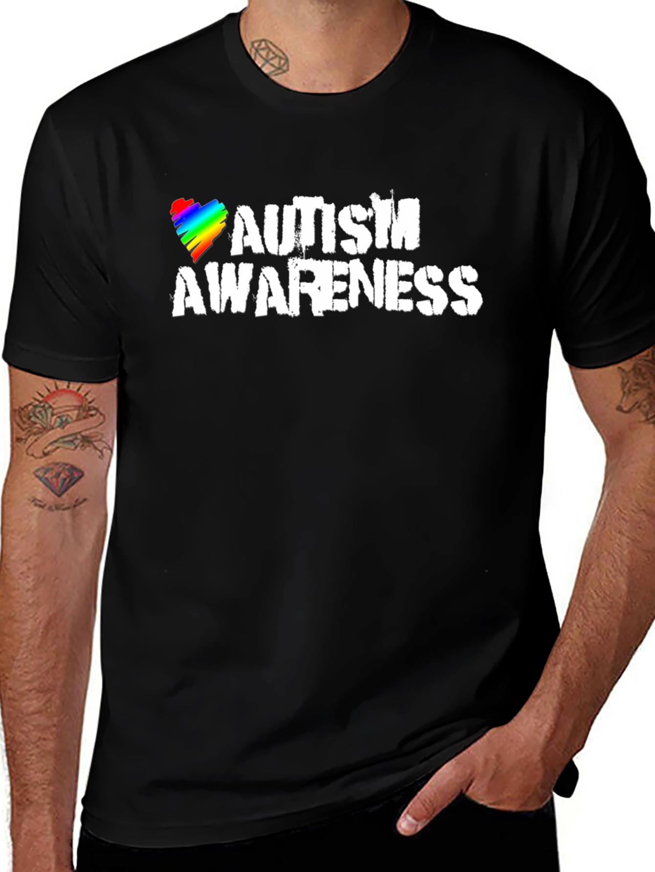 Autism Awareness Heart Graphic Black T-Shirt