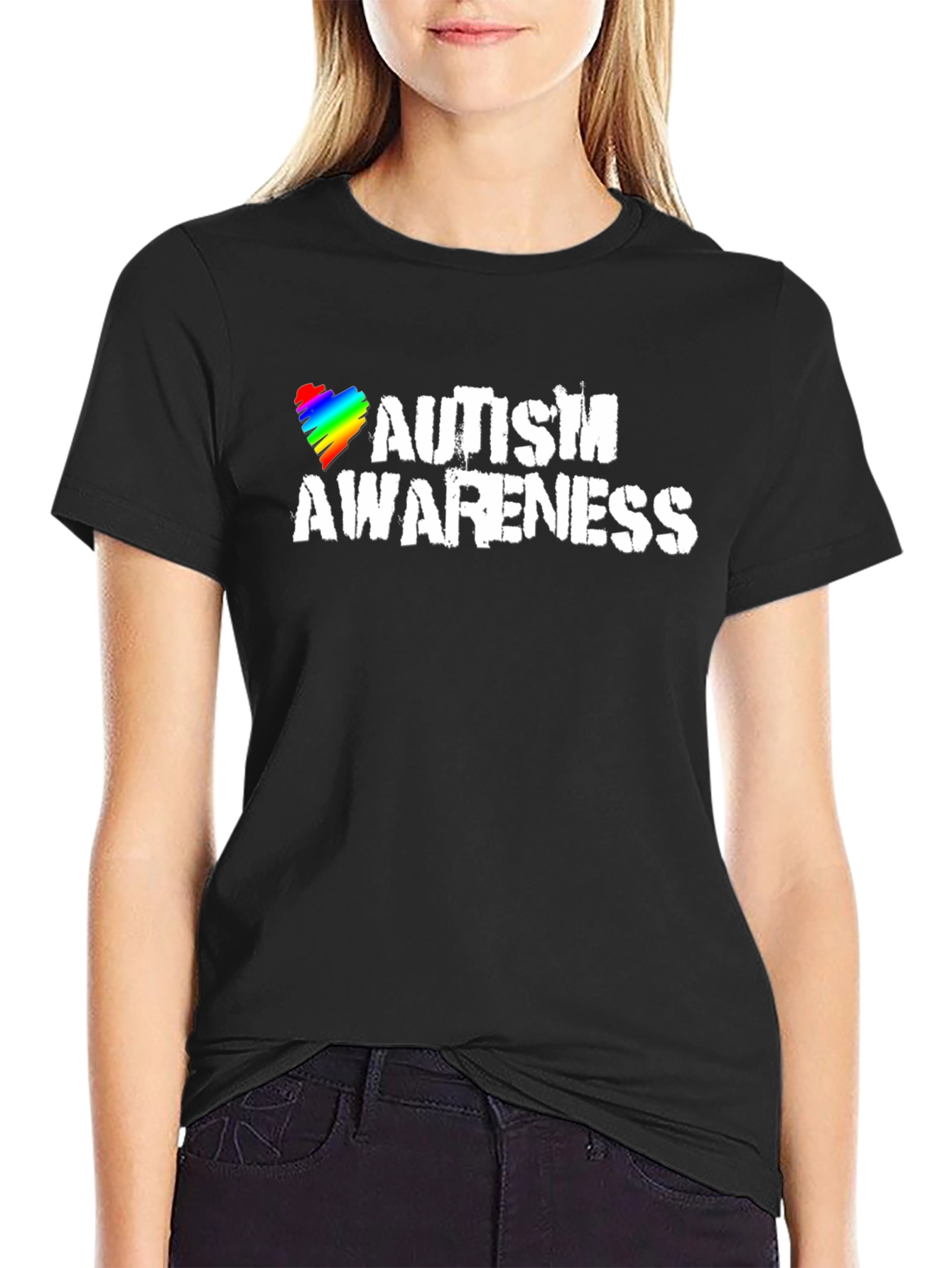 Autism Awareness Heart Graphic Black T-Shirt