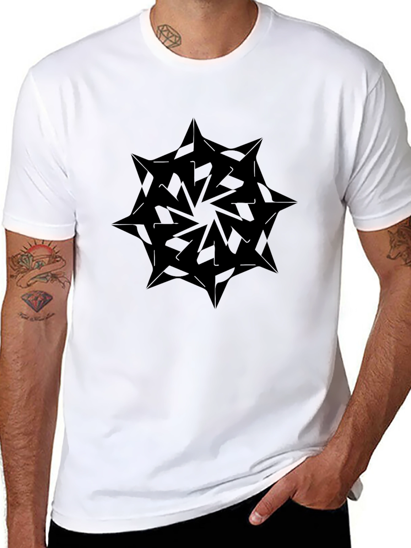Geometric Starburst Graphic Black T-Shirt
