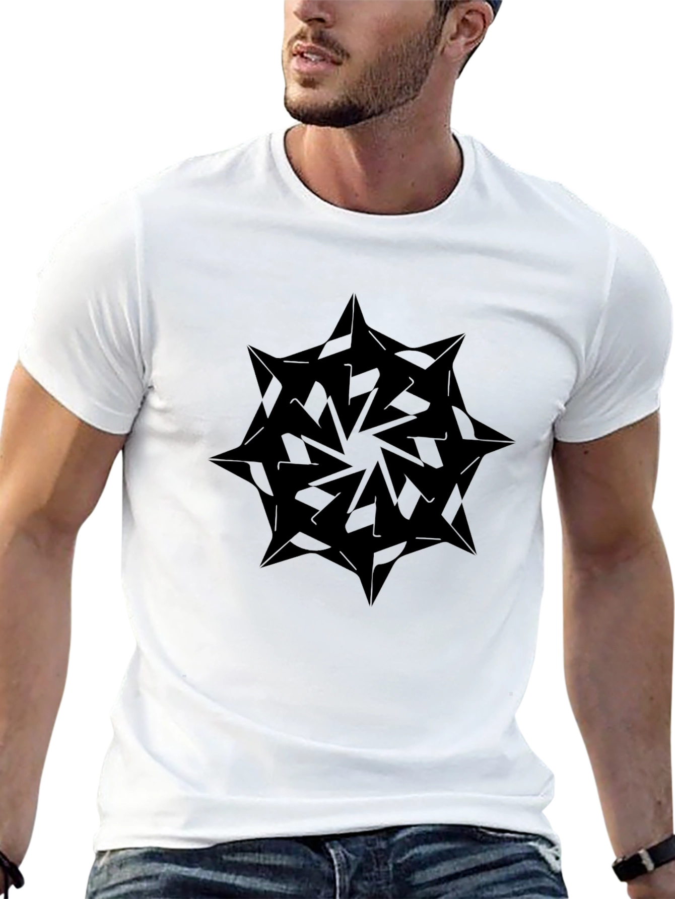 Geometric Starburst Graphic Black T-Shirt