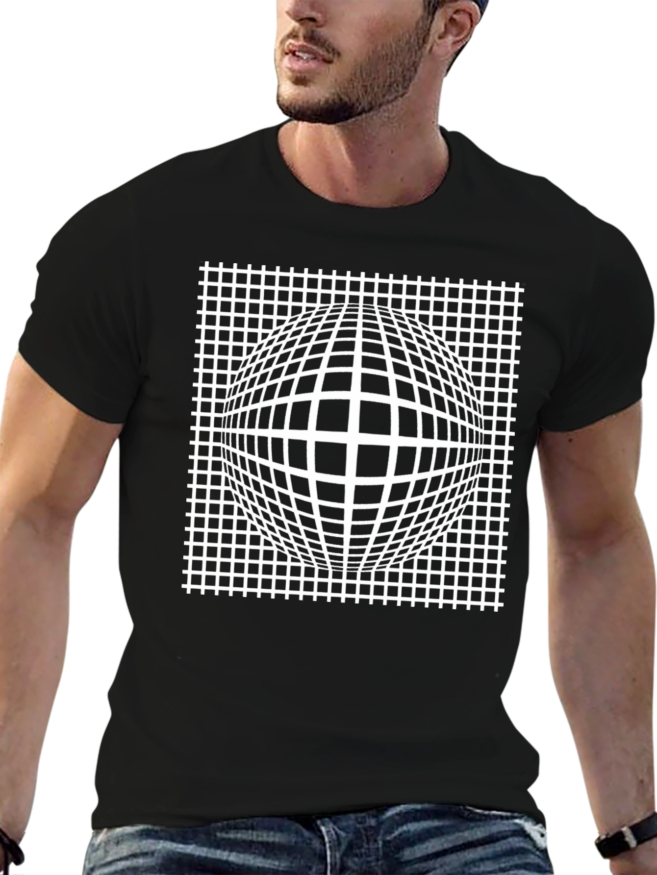 Optical Illusion T-Shirt - Grid Sphere Design
