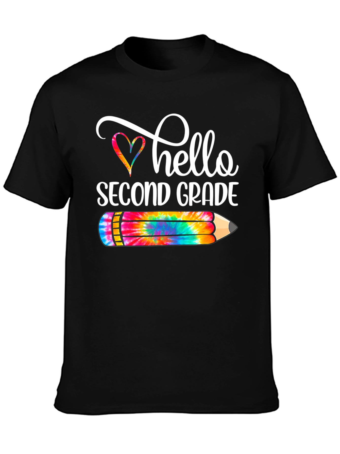 Hello Second Grade Tie Dye Pencil T-Shirt