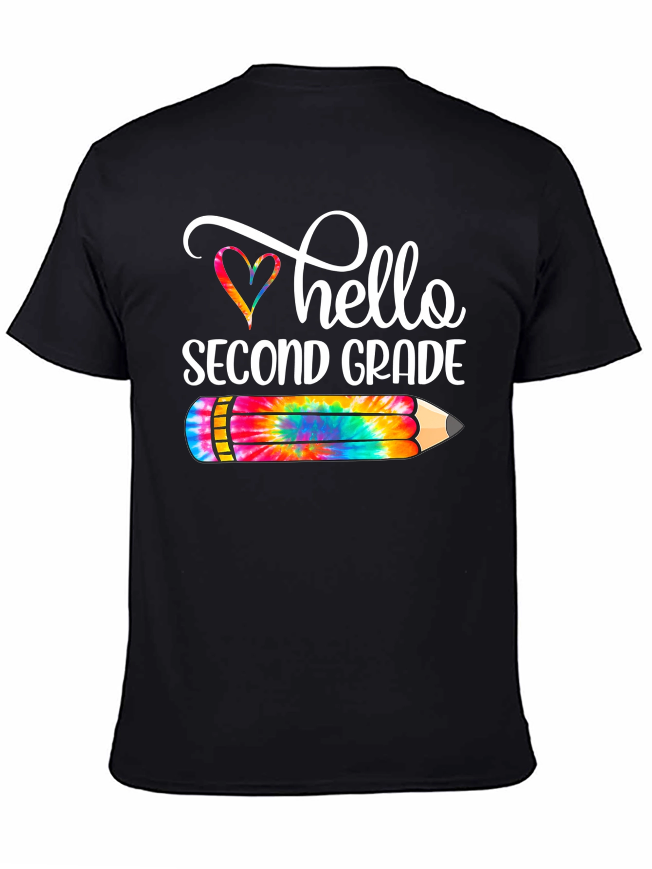 Hello Second Grade Tie Dye Pencil T-Shirt