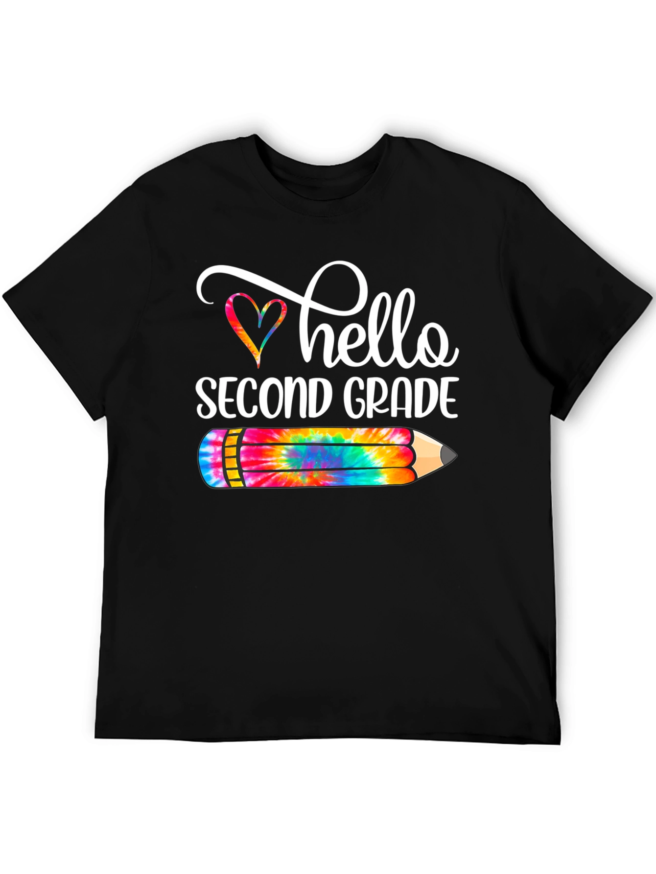 Hello Second Grade Tie Dye Pencil T-Shirt