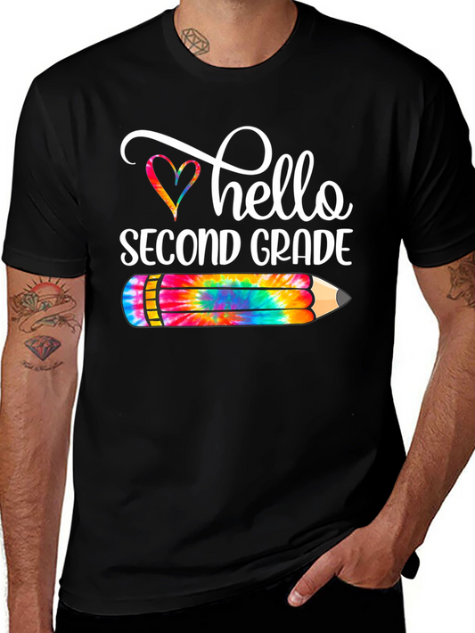 Hello Second Grade Tie Dye Pencil T-Shirt