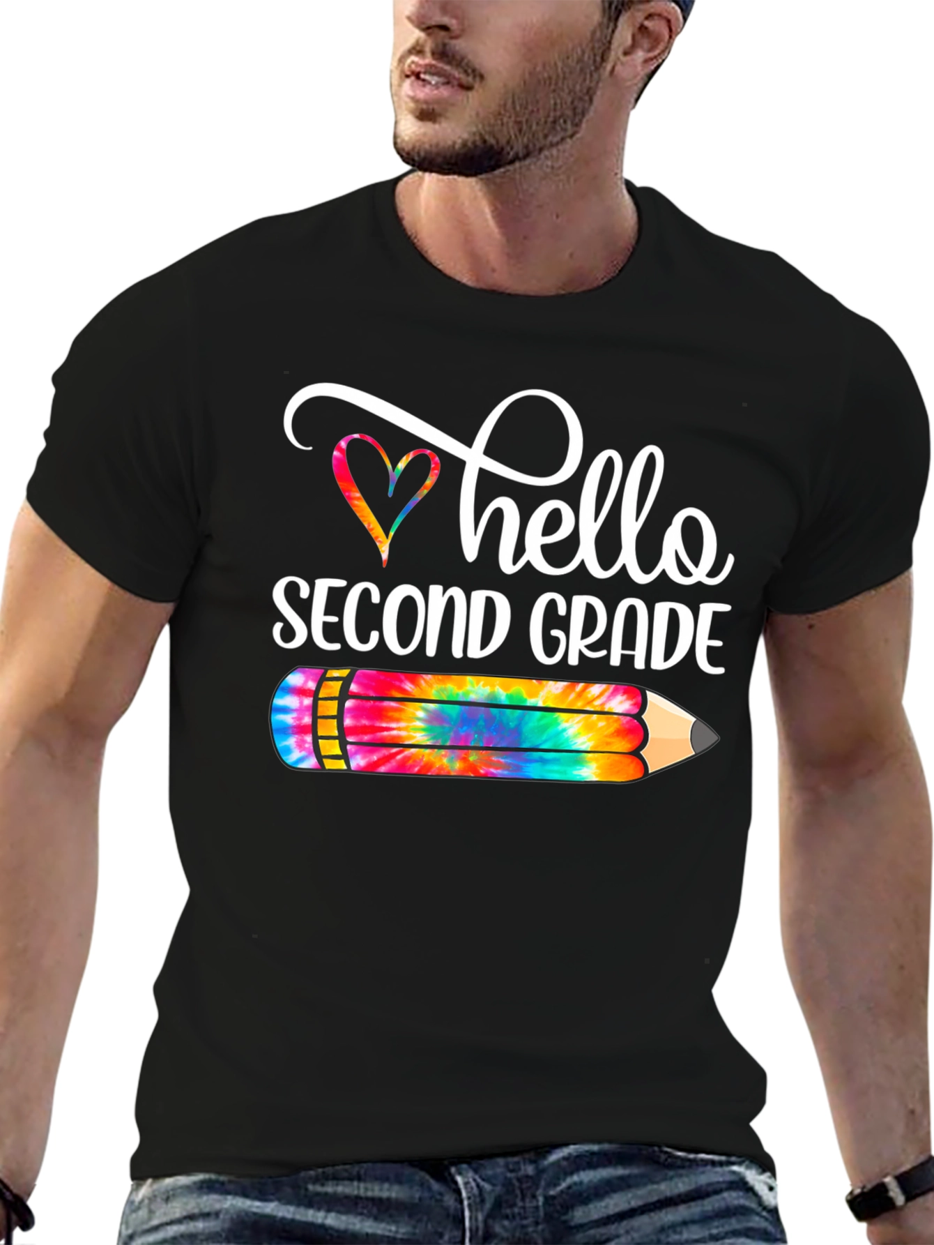 Hello Second Grade Tie Dye Pencil T-Shirt