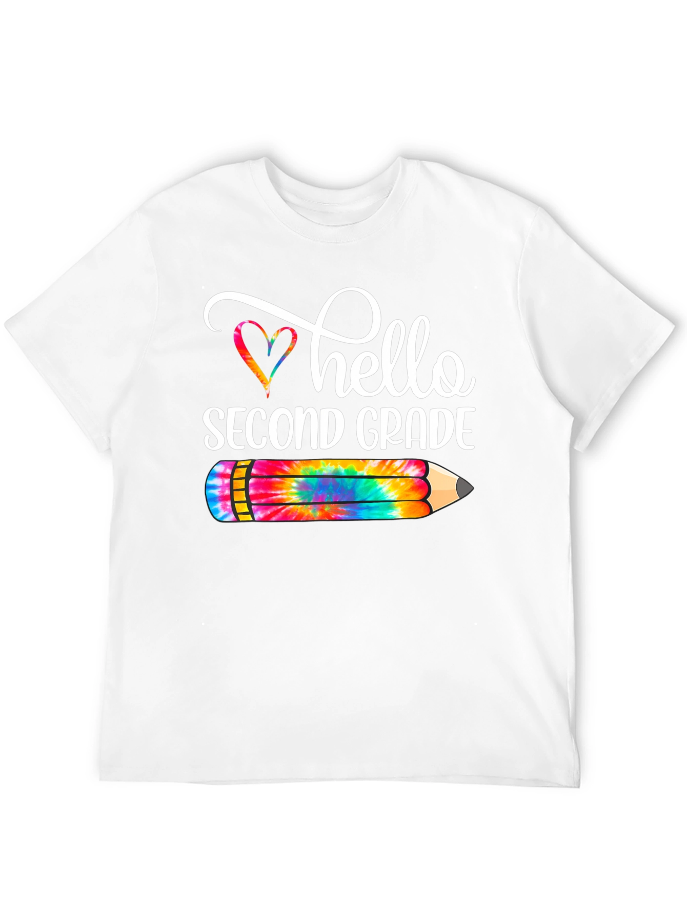 Hello Second Grade Tie Dye Pencil T-Shirt