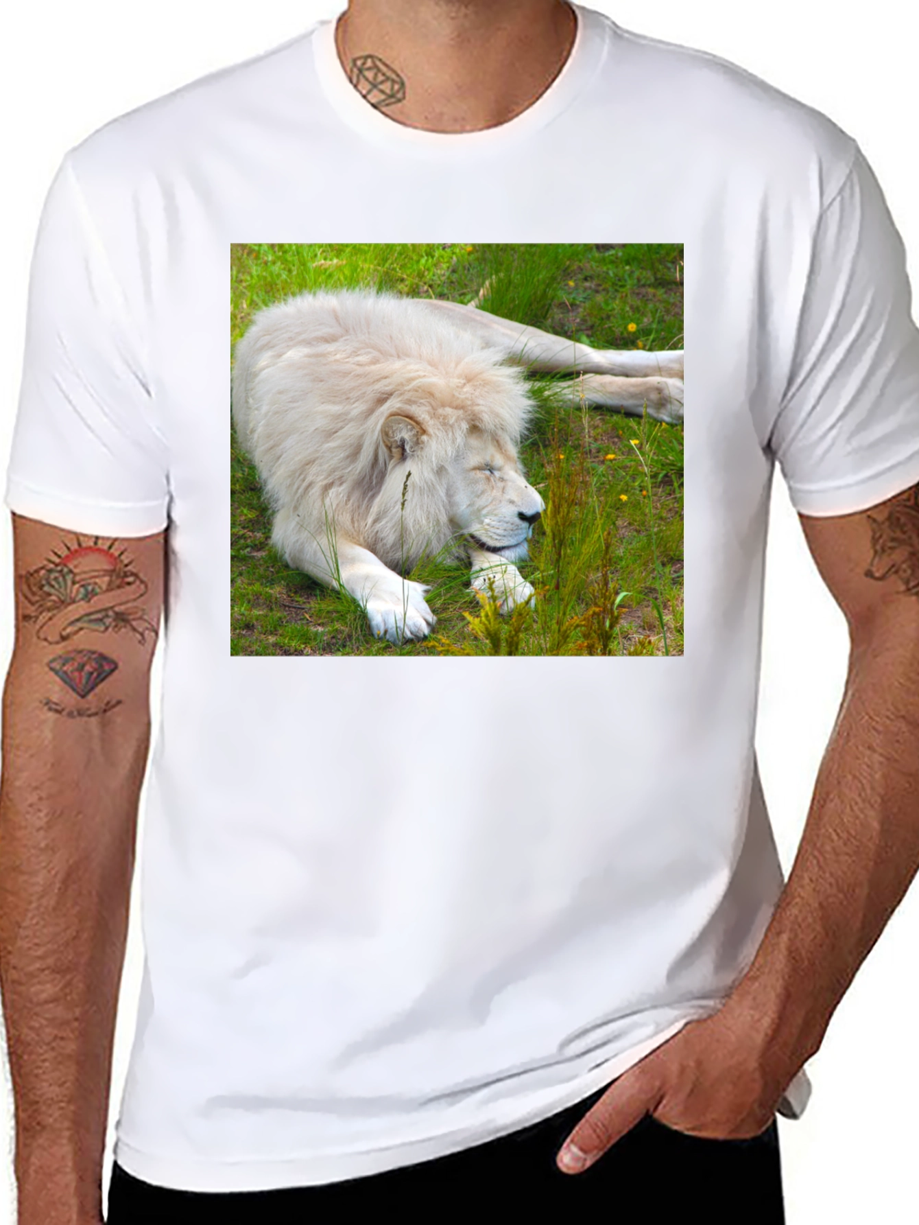 White Lion Graphic T-Shirt - Unique Animal Tee