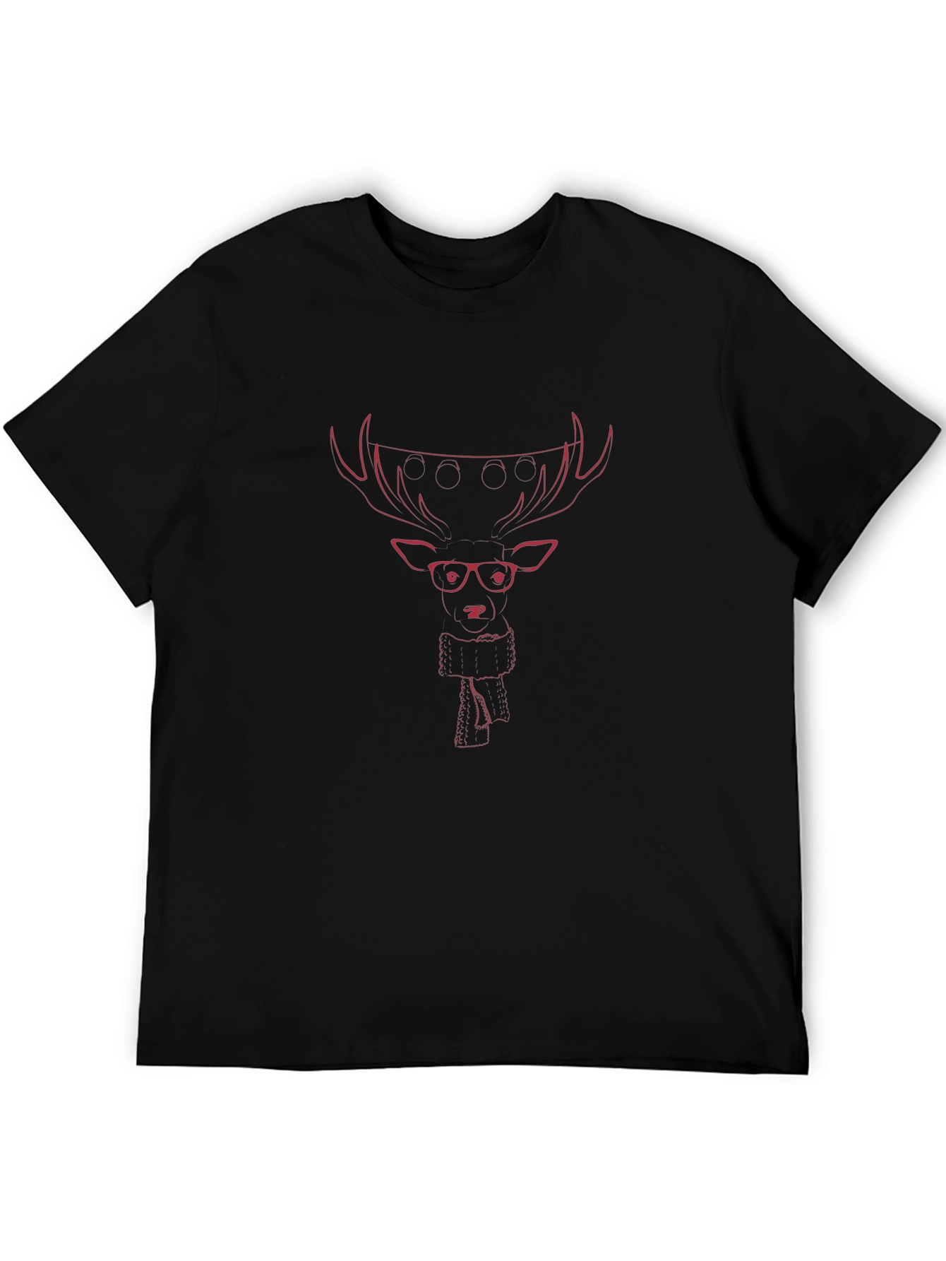Mens Black T-Shirt with Reindeer Graphic