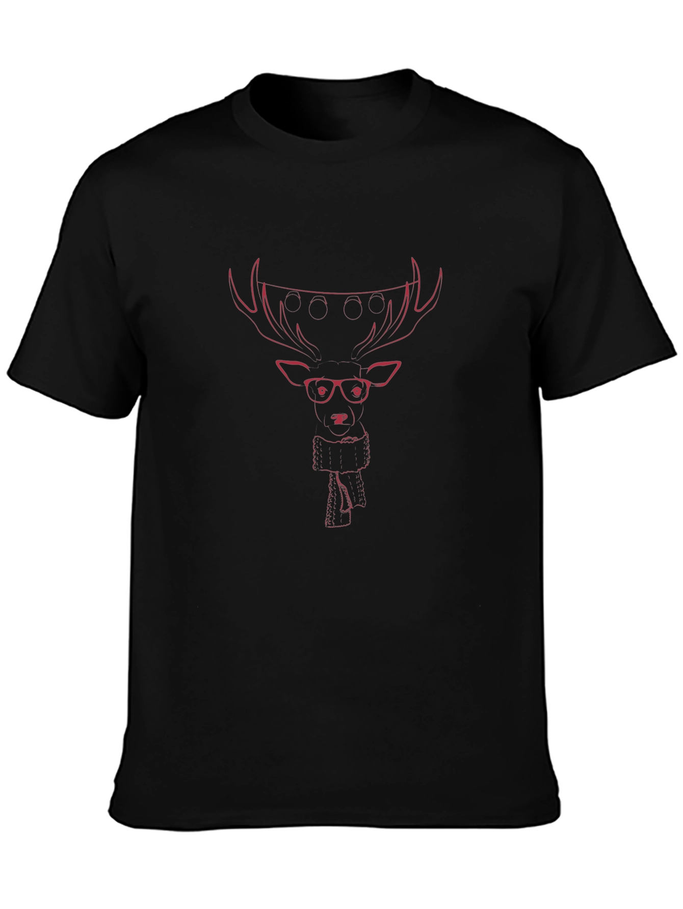 Mens Black T-Shirt with Reindeer Graphic