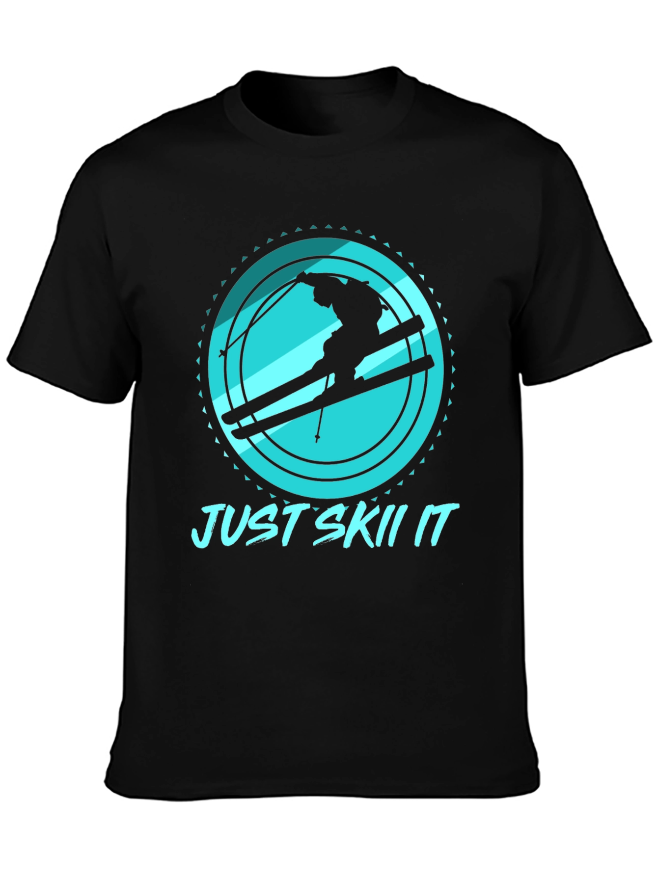 Just Skii It Black Tee - Skiing Silhouette Design