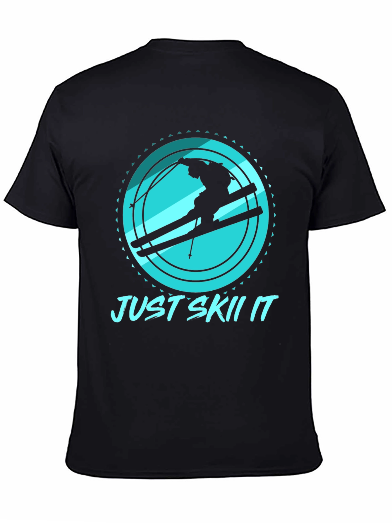 Just Skii It Black Tee - Skiing Silhouette Design