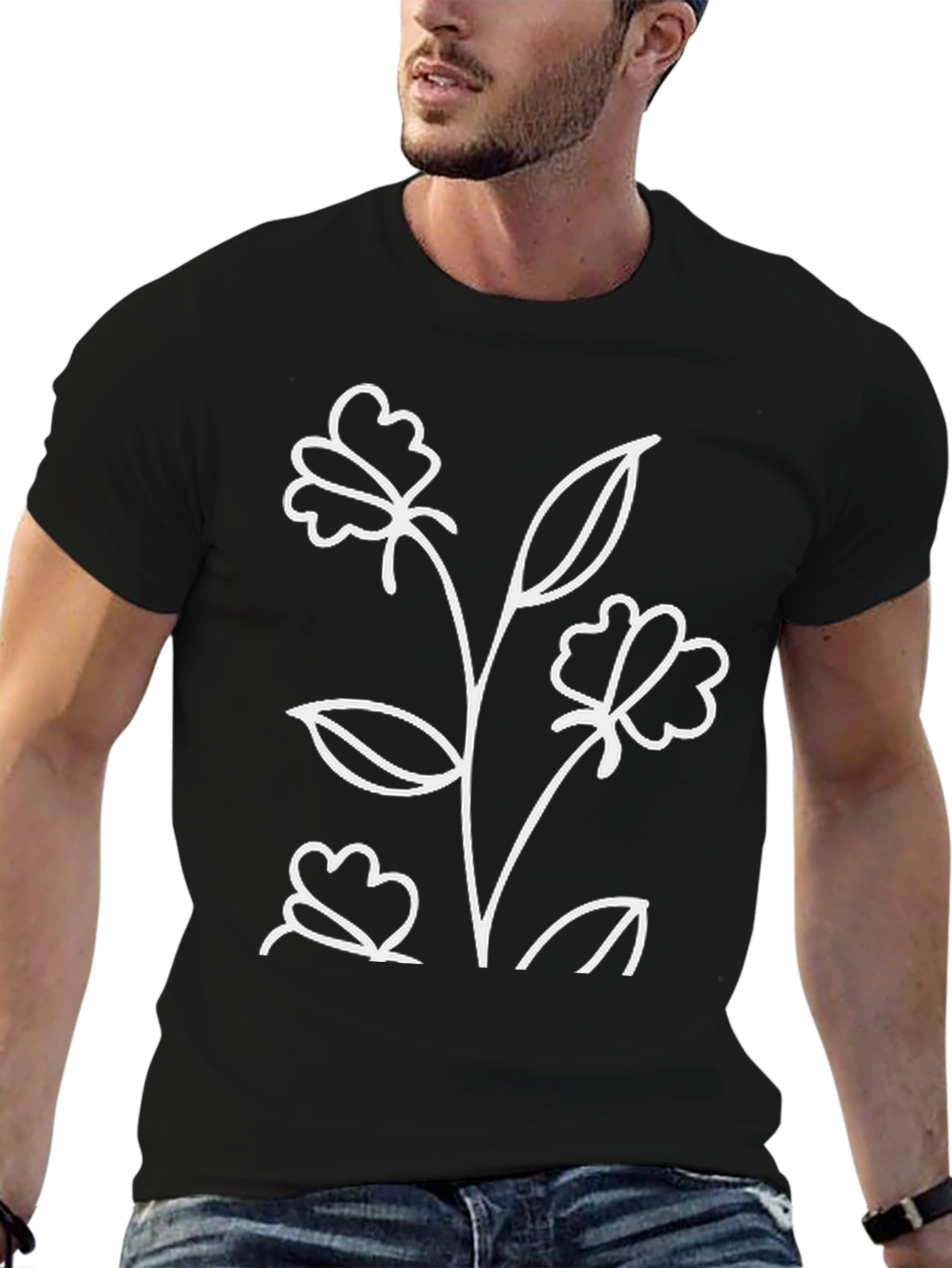 Minimalist Flower Graphic Black T-Shirt