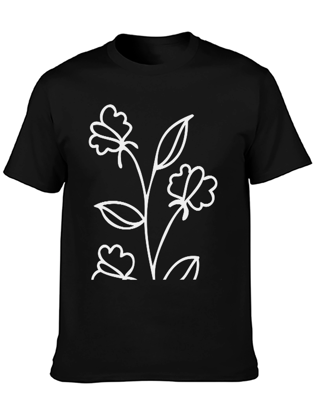 Minimalist Flower Graphic Black T-Shirt