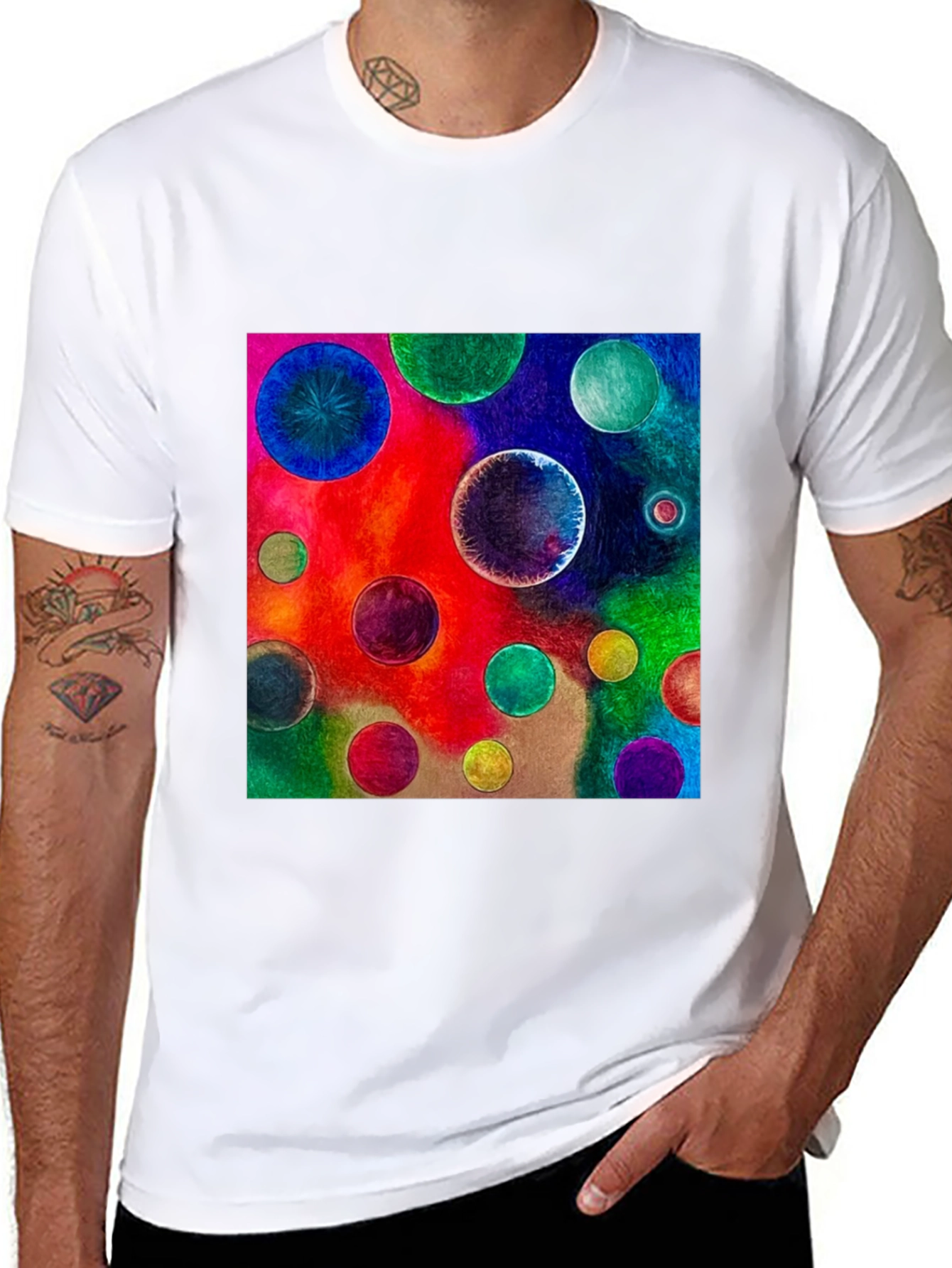 Abstract Art Circles Graphic Tee - Black