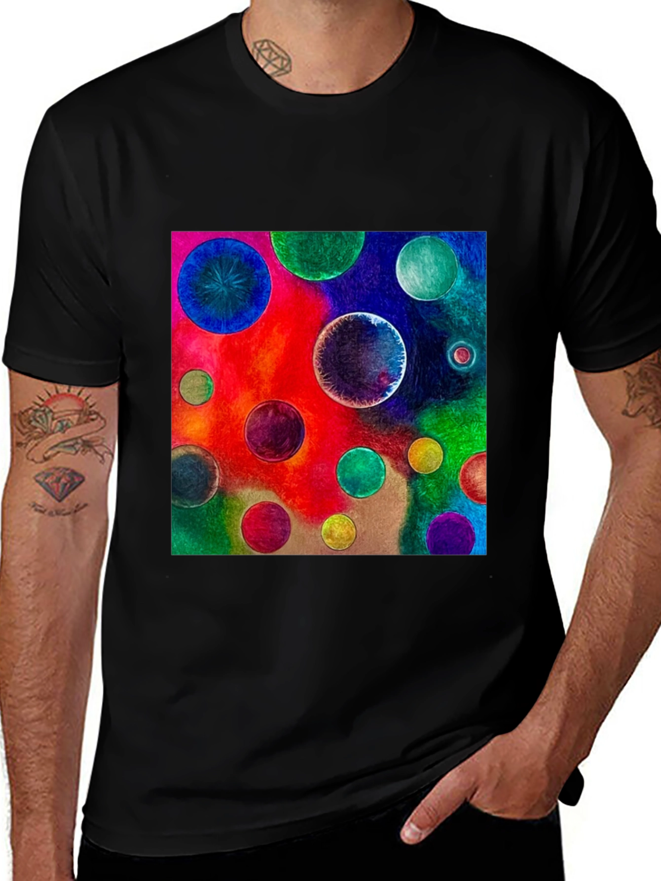 Abstract Art Circles Graphic Tee - Black