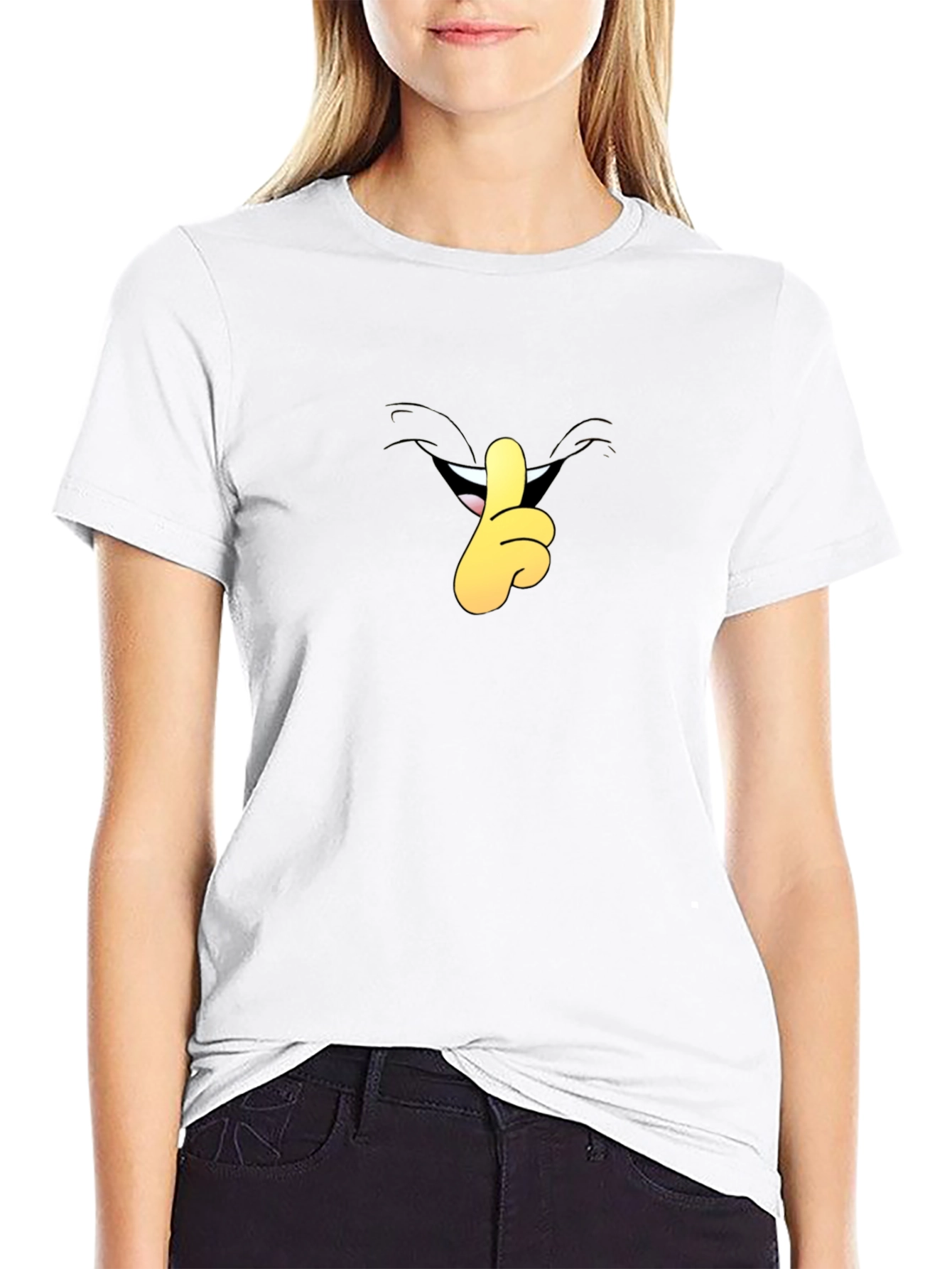 Cartoon Shhh Graphic Black T-Shirt
