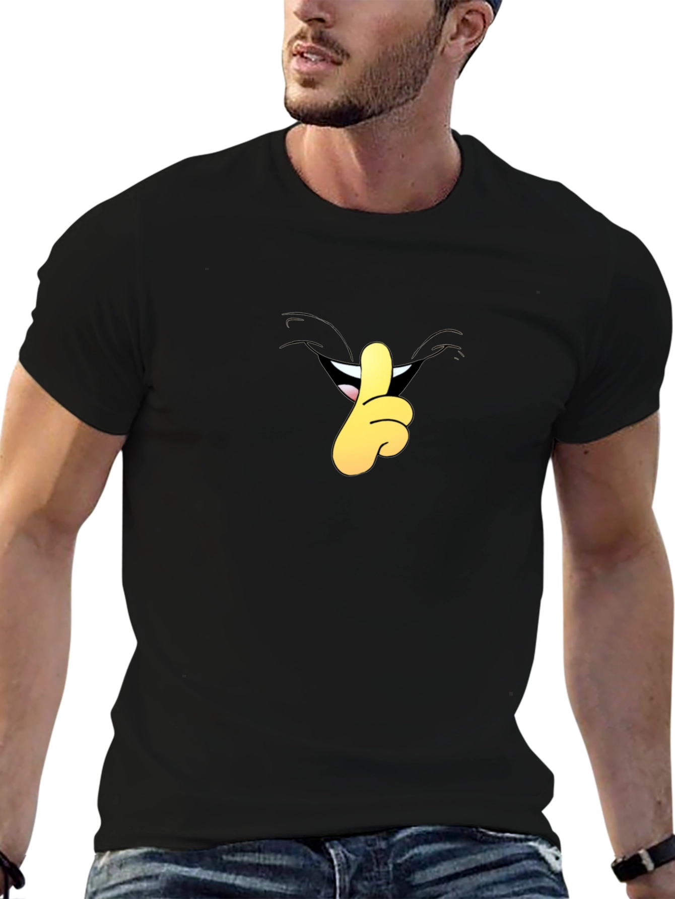 Cartoon Shhh Graphic Black T-Shirt