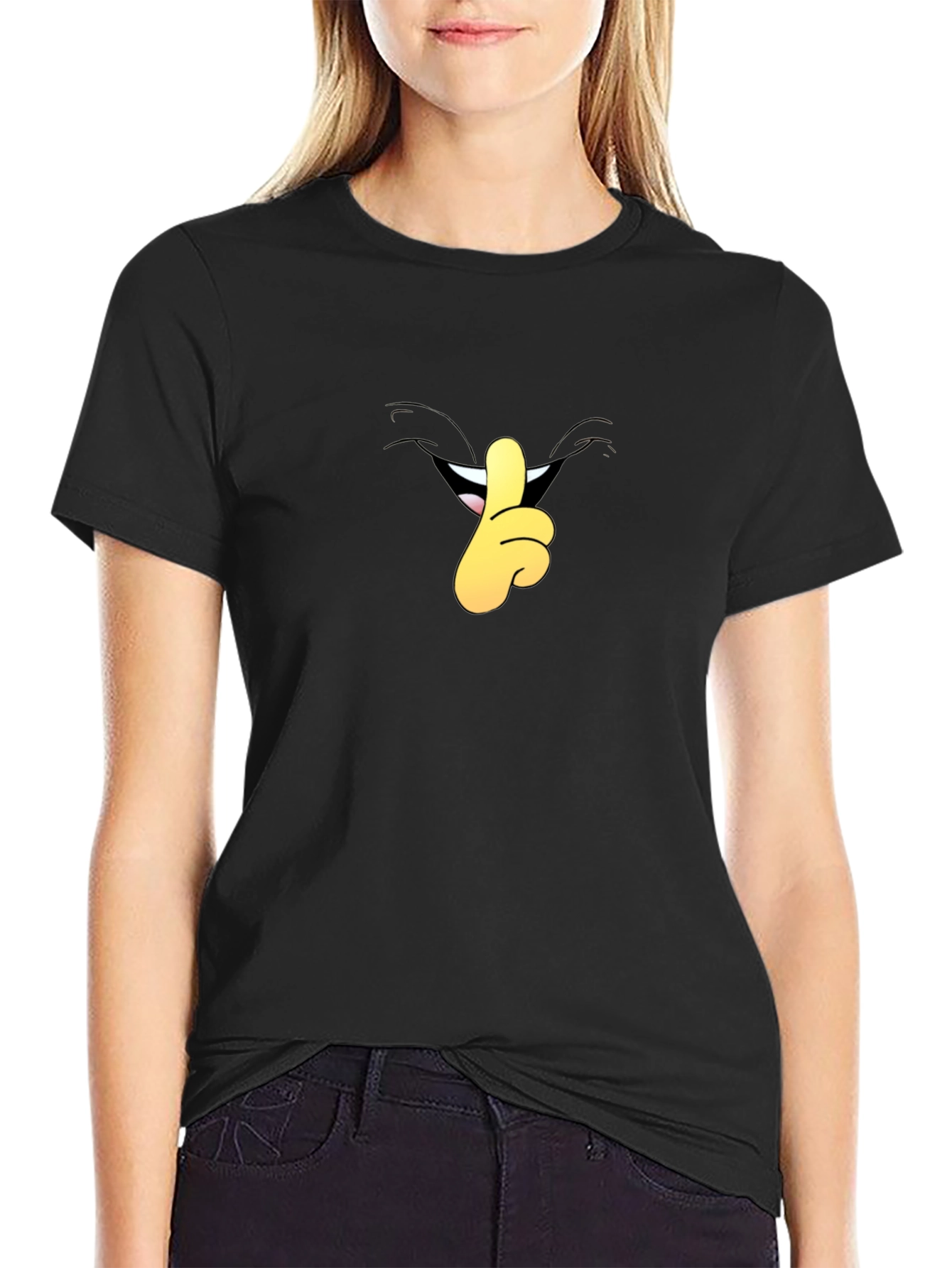 Cartoon Shhh Graphic Black T-Shirt
