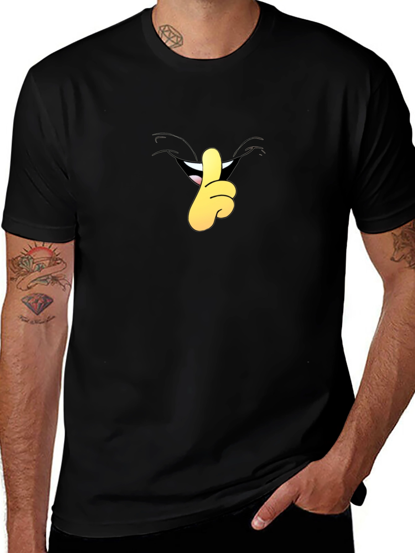 Cartoon Shhh Graphic Black T-Shirt