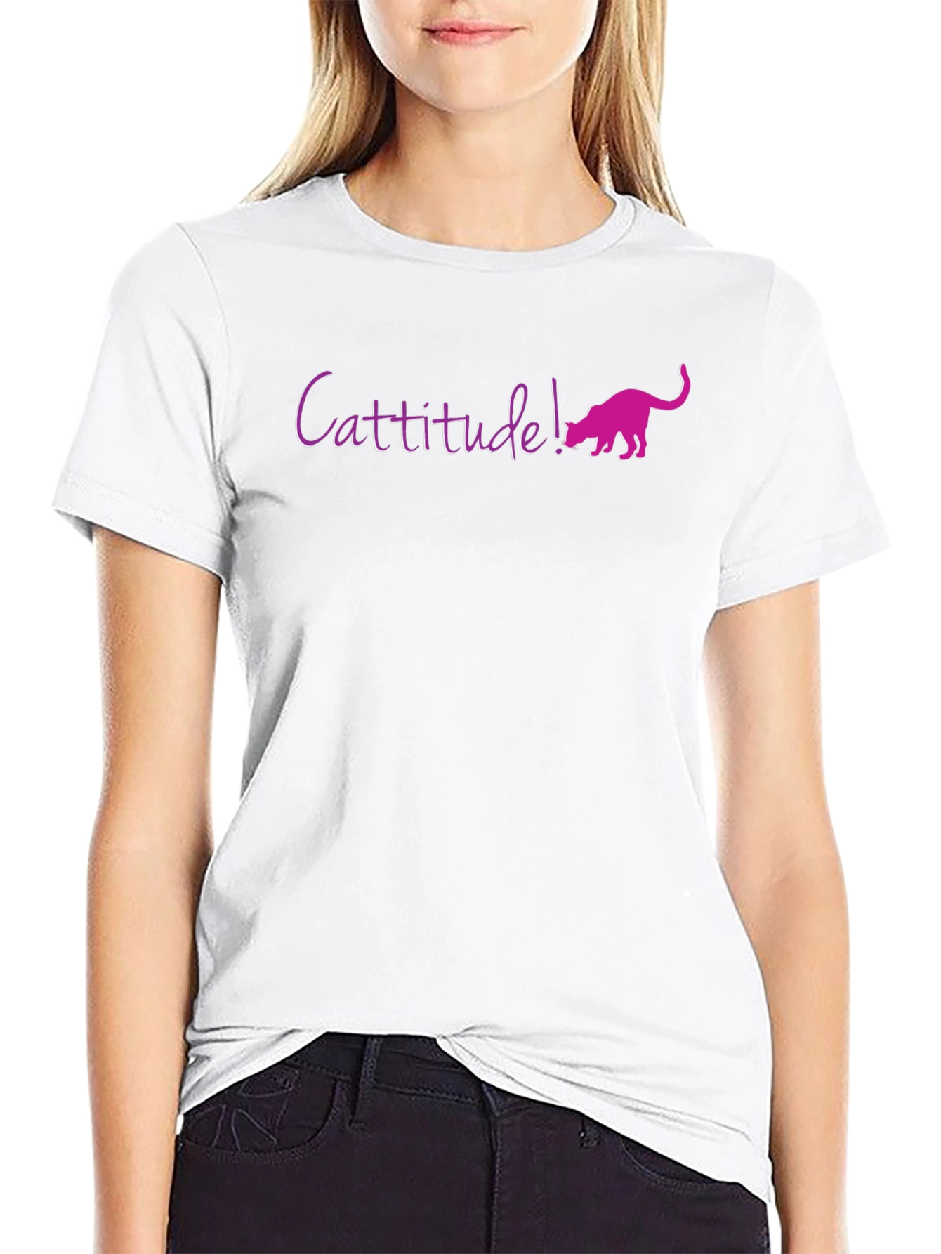 Cattitude Black Cotton Blend Graphic Tee