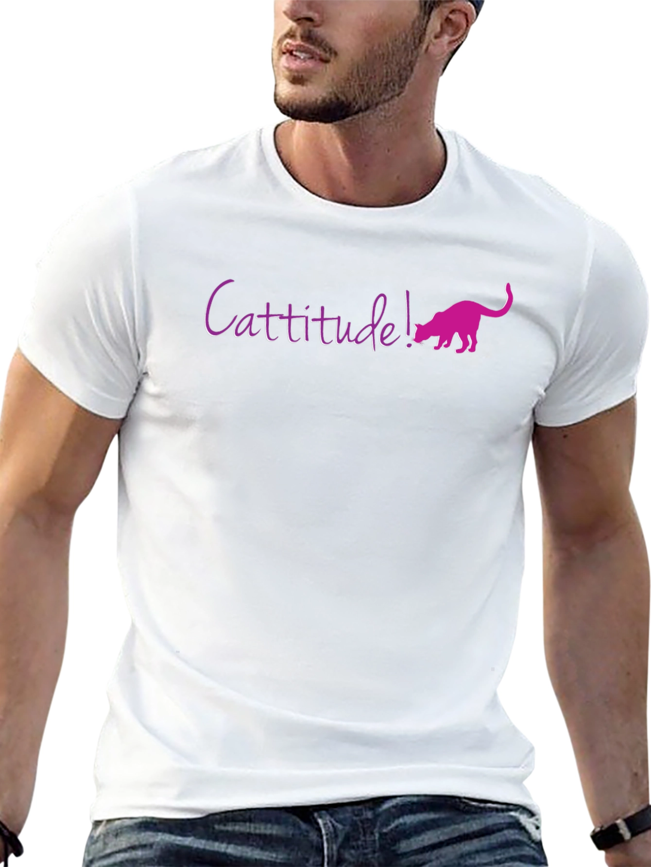 Cattitude Black Cotton Blend Graphic Tee