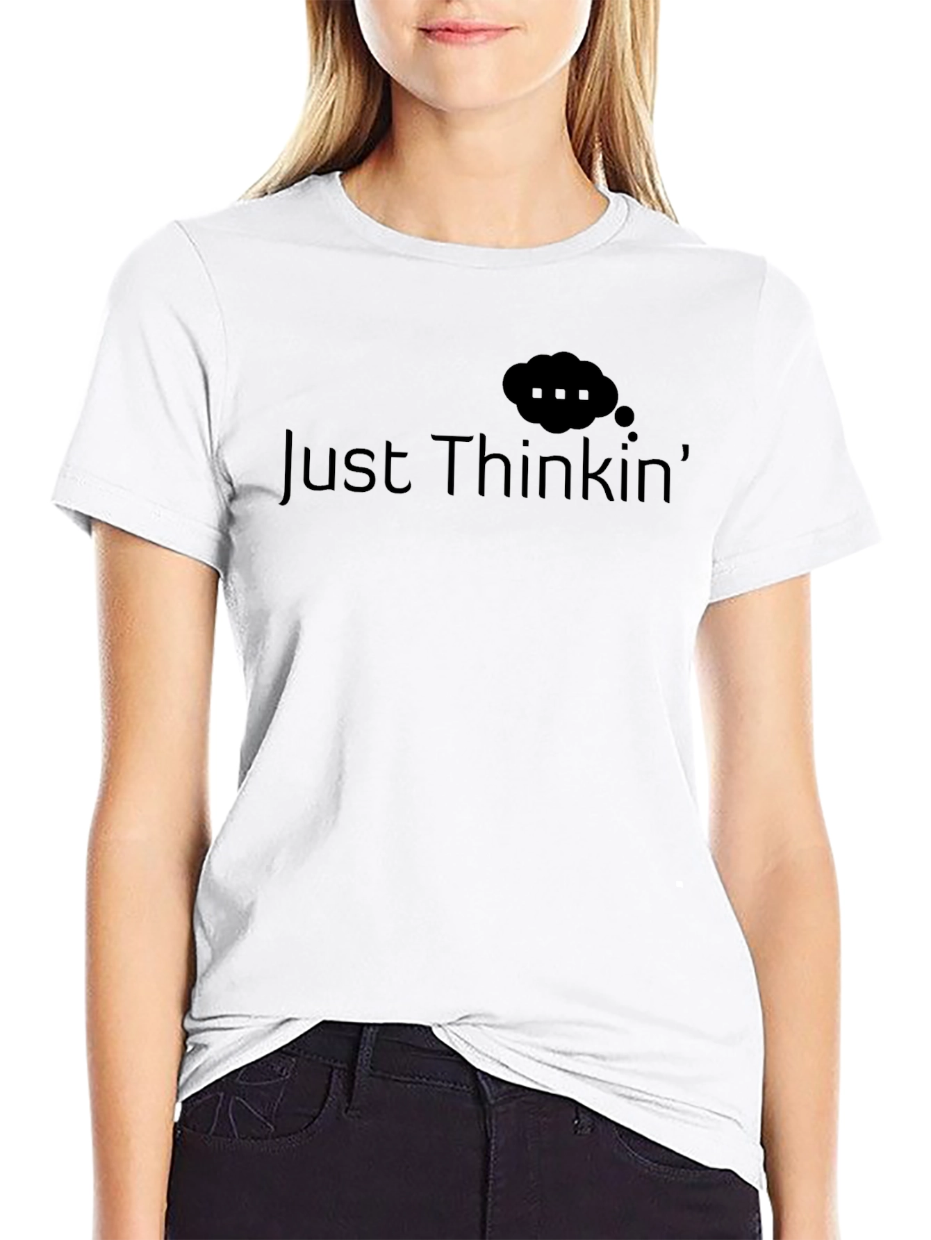 Just Thinkin Black Cotton Graphic Tee