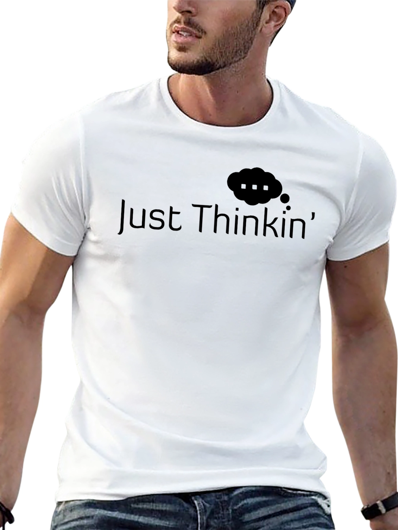 Just Thinkin Black Cotton Graphic Tee