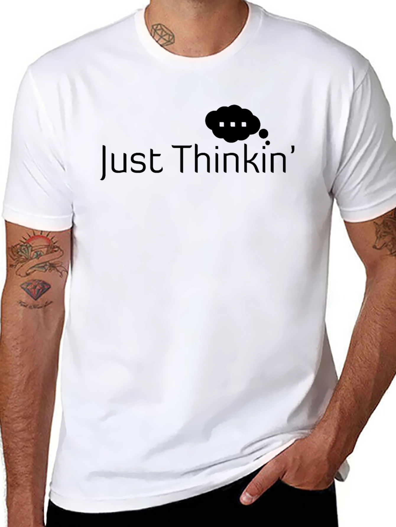 Just Thinkin Black Cotton Graphic Tee