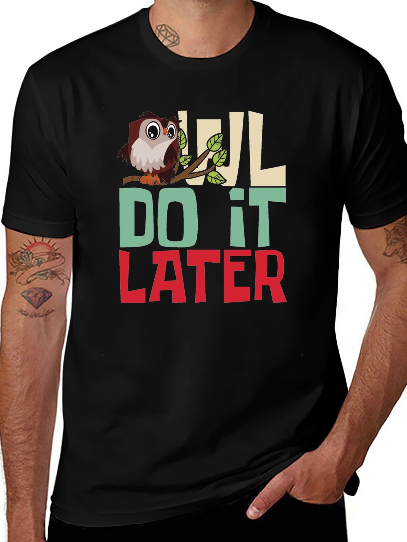 Owl Do It Later Mens Graphic T-Shirt