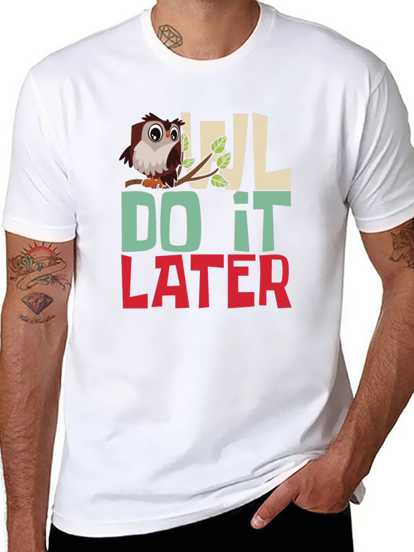 Owl Do It Later Mens Graphic T-Shirt