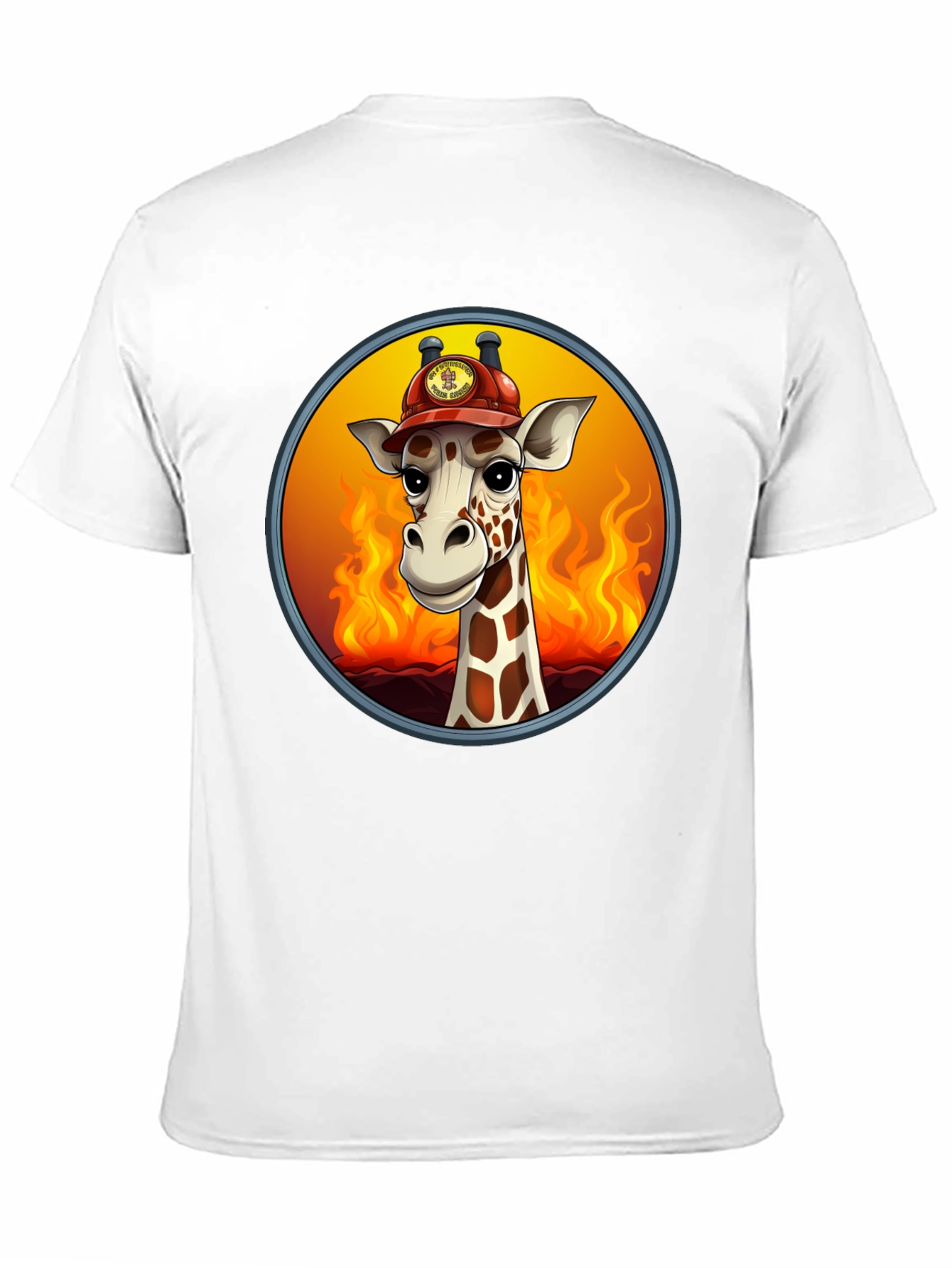 Giraffe Firefighter T-Shirt - Cartoon Animal Tee