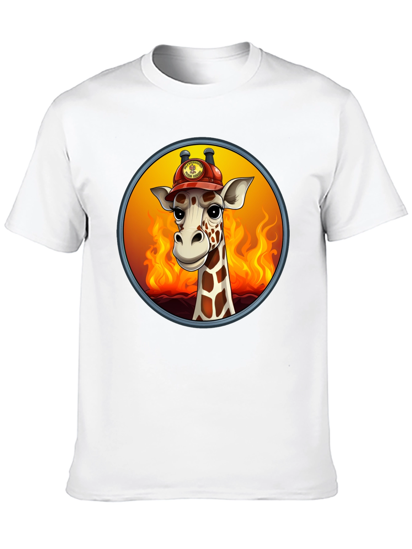 Giraffe Firefighter T-Shirt - Cartoon Animal Tee