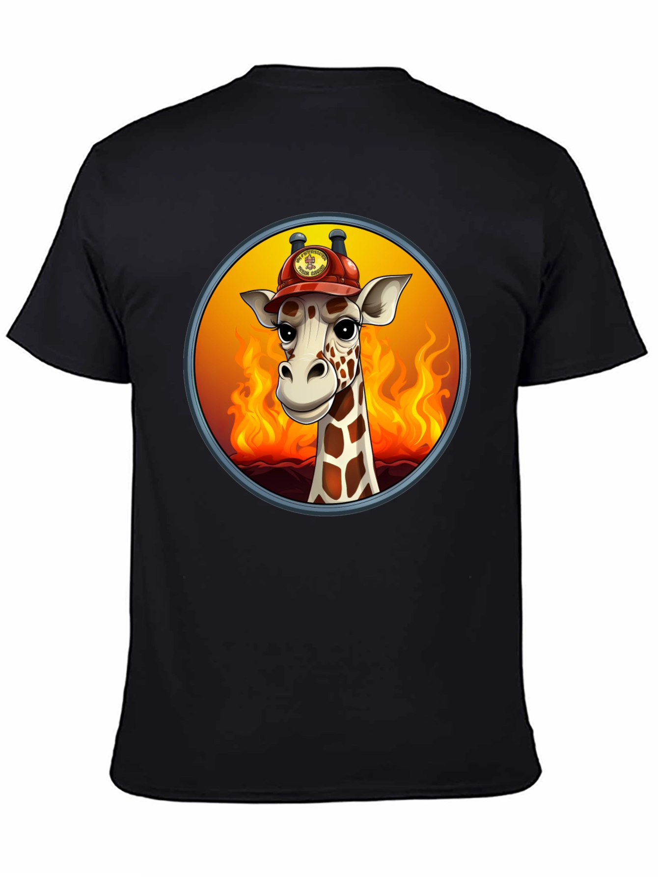 Giraffe Firefighter T-Shirt - Cartoon Animal Tee