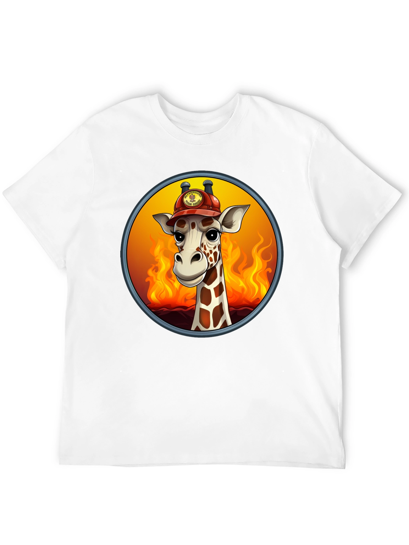 Giraffe Firefighter T-Shirt - Cartoon Animal Tee