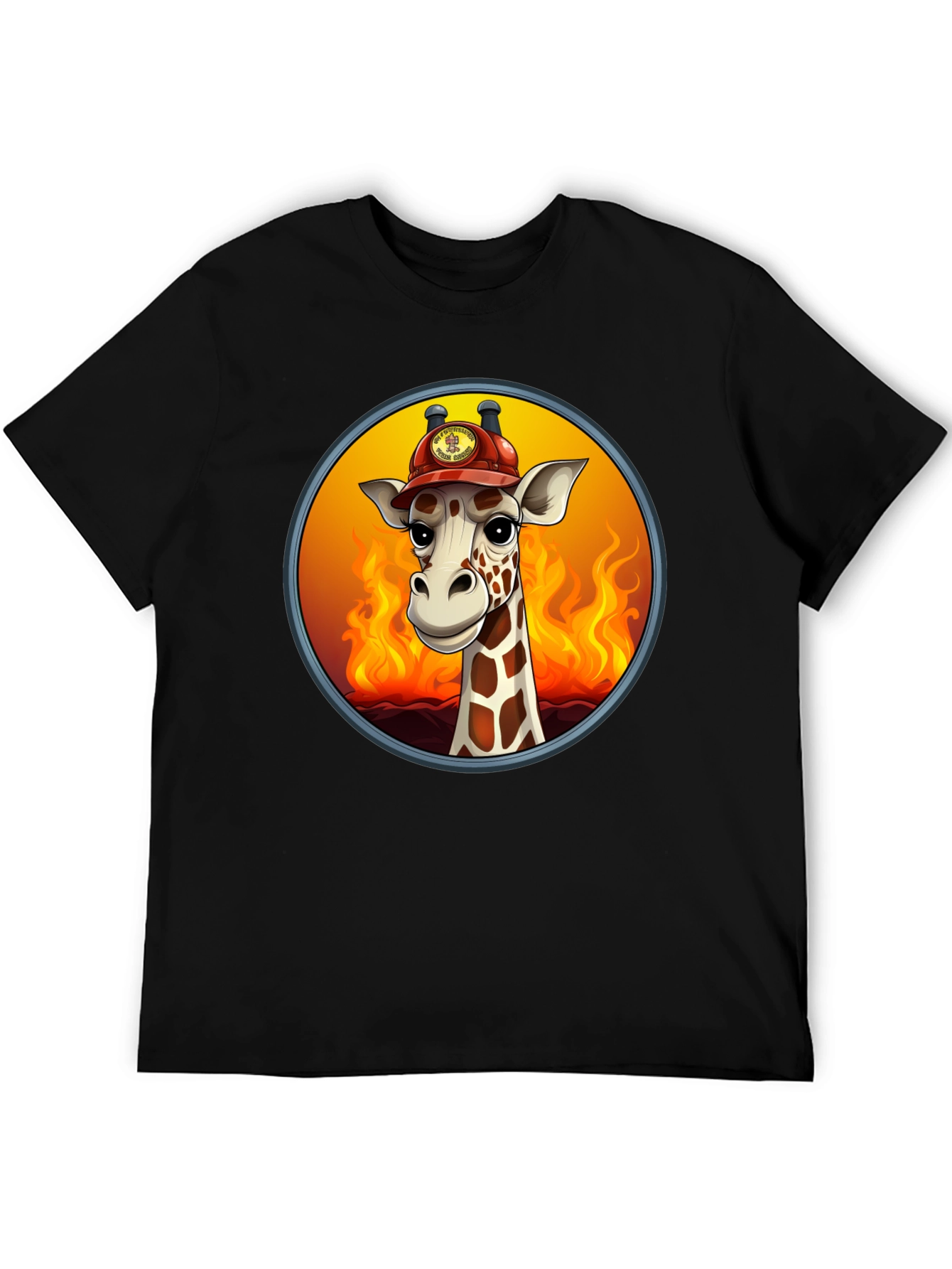 Giraffe Firefighter T-Shirt - Cartoon Animal Tee