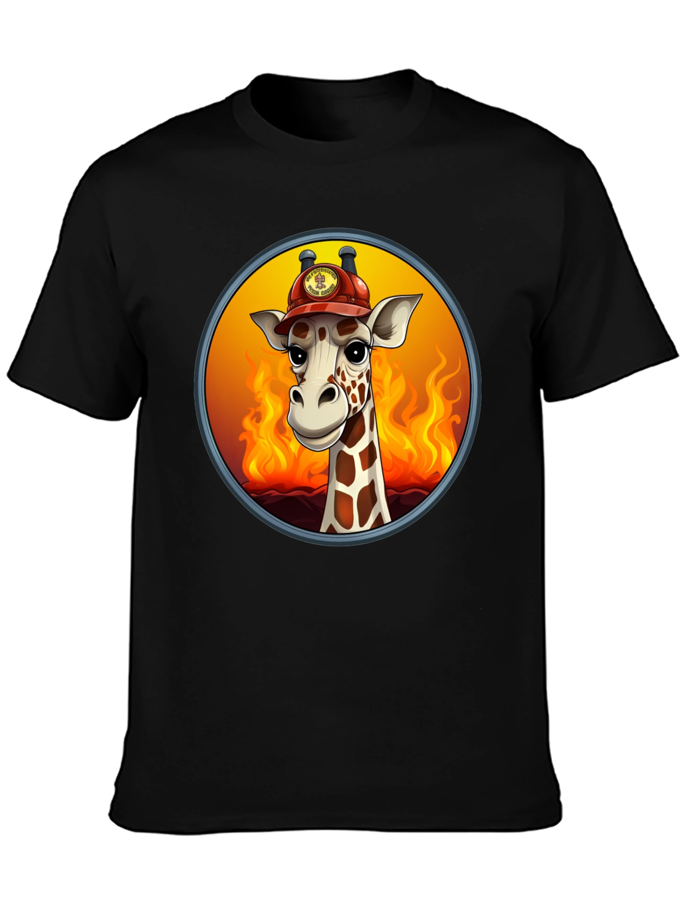 Giraffe Firefighter T-Shirt - Cartoon Animal Tee