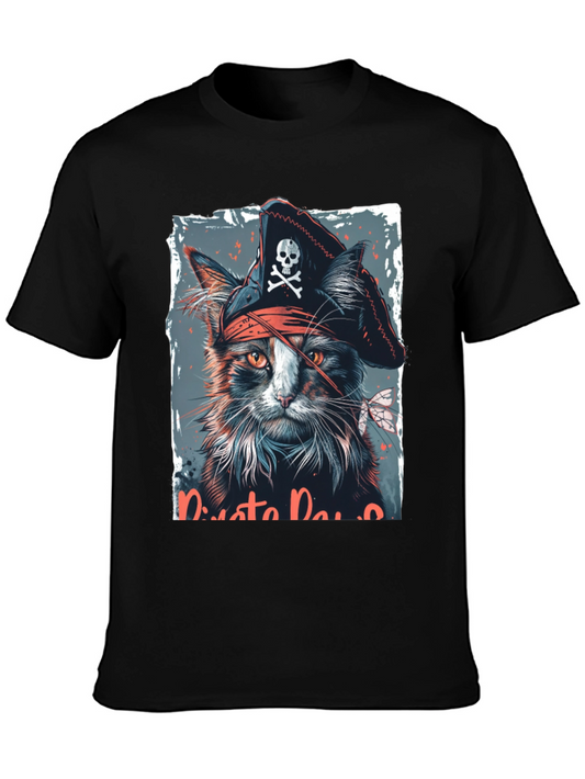 Pirate Cat Graphic T-Shirt - Black