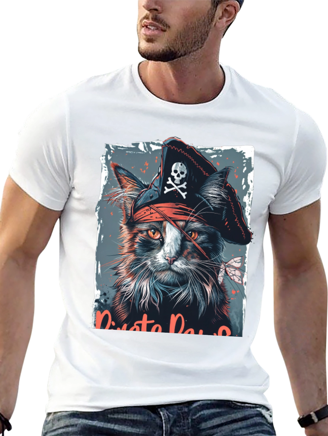 Pirate Cat Graphic T-Shirt - Black