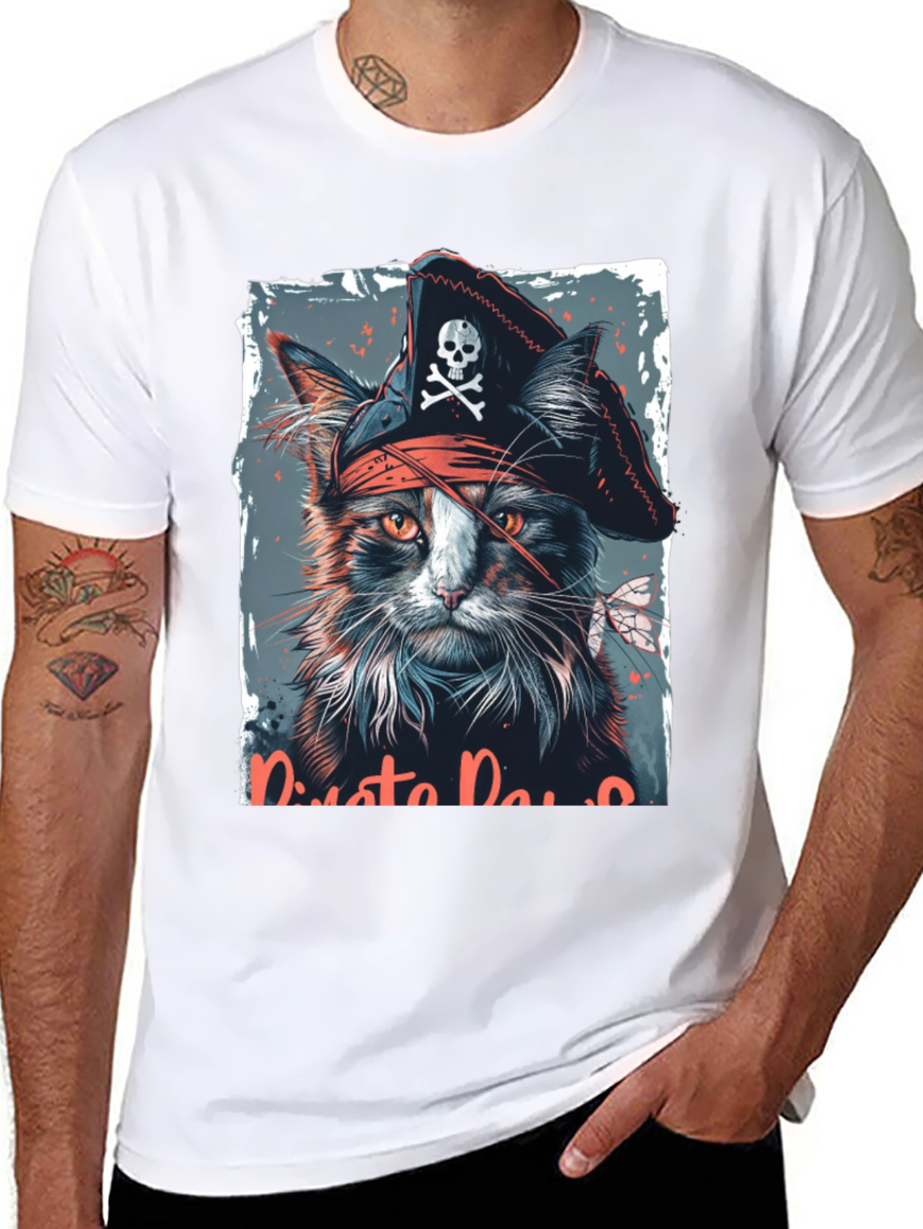 Pirate Cat Graphic T-Shirt - Black