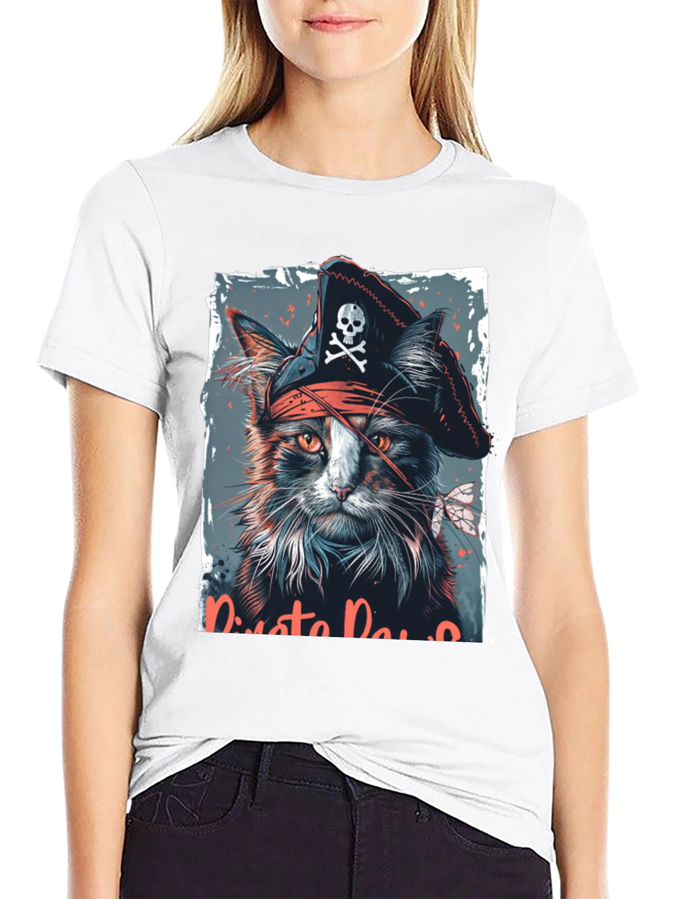 Pirate Cat Graphic T-Shirt - Black