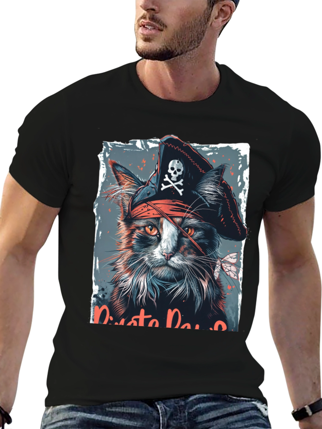 Pirate Cat Graphic T-Shirt - Black